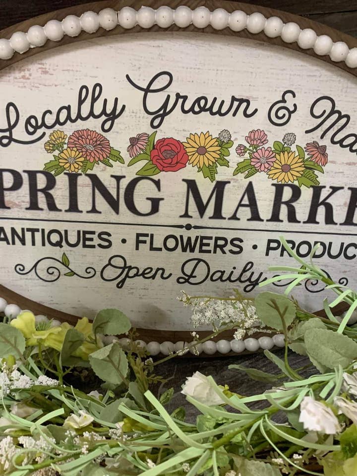 Beaded Spring Market Sign 20x13in for wholesale by Wholesale Home Decor