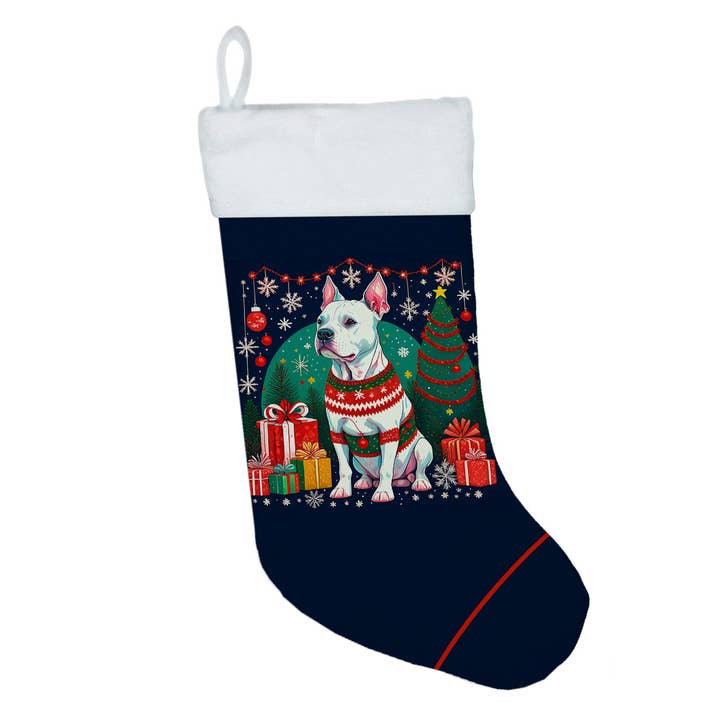 White Pit Bull Terrier Christmas Christmas Stocking DAC1089 for wholesale by Caroline's Treasures