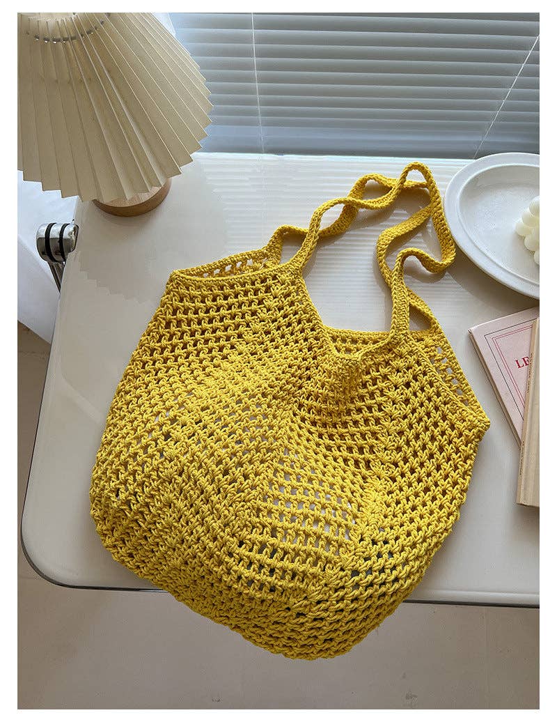 Dipped Shop - Wholesale Beach Bag - Solid Color Hollow Out Simple Beach Shoulder Bag DPB17245