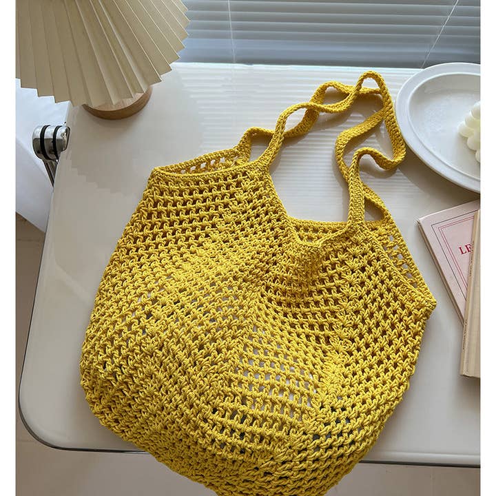 Dipped Shop - Wholesale Beach Bag - Solid Color Hollow Out Simple Beach Shoulder Bag DPB17245