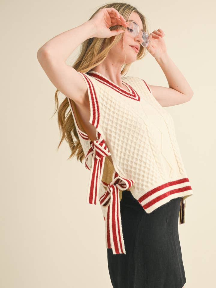 &MERCI - Wholesale Sweater Vest - Women's - V NECK SIDE TYING SWEATER VEST MSW1063636