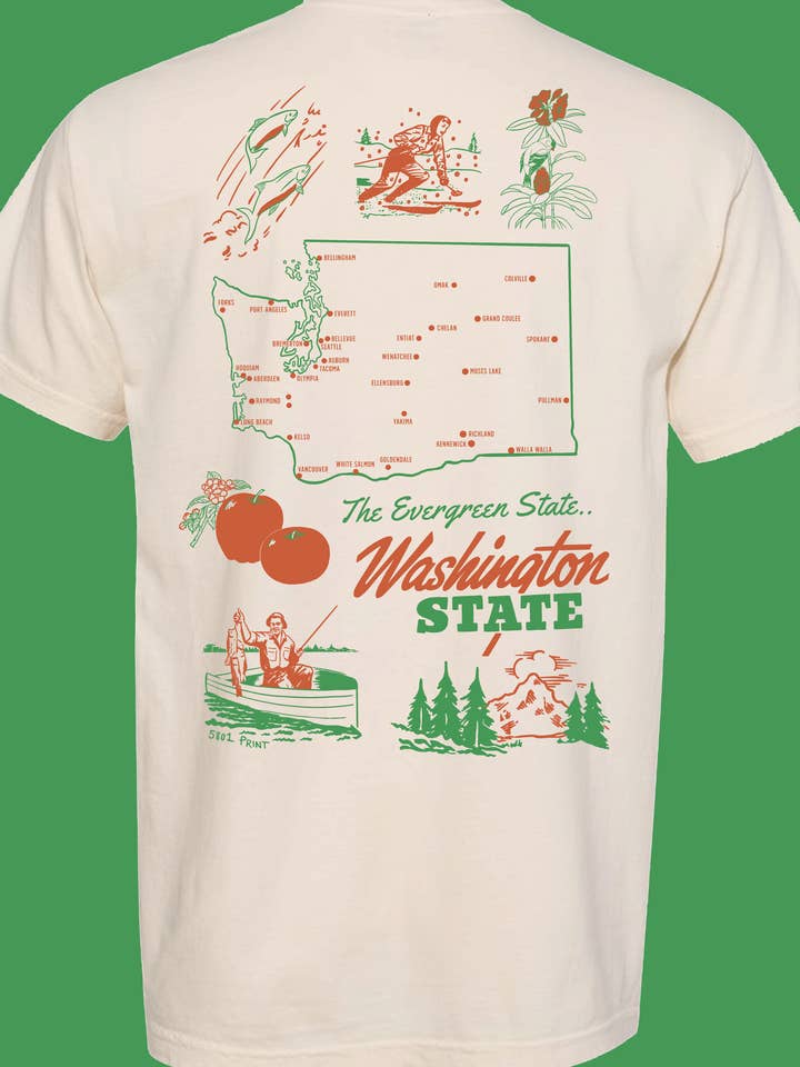 Vintage Washington State Map T-Shirt for wholesale by 5801 Print House