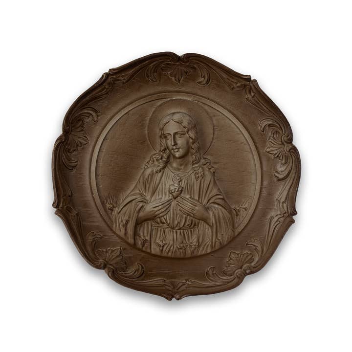 Village Gift Importers - Wholesale Wall Accent - Immaculate Heart Of Mary Plate With Wood Grain