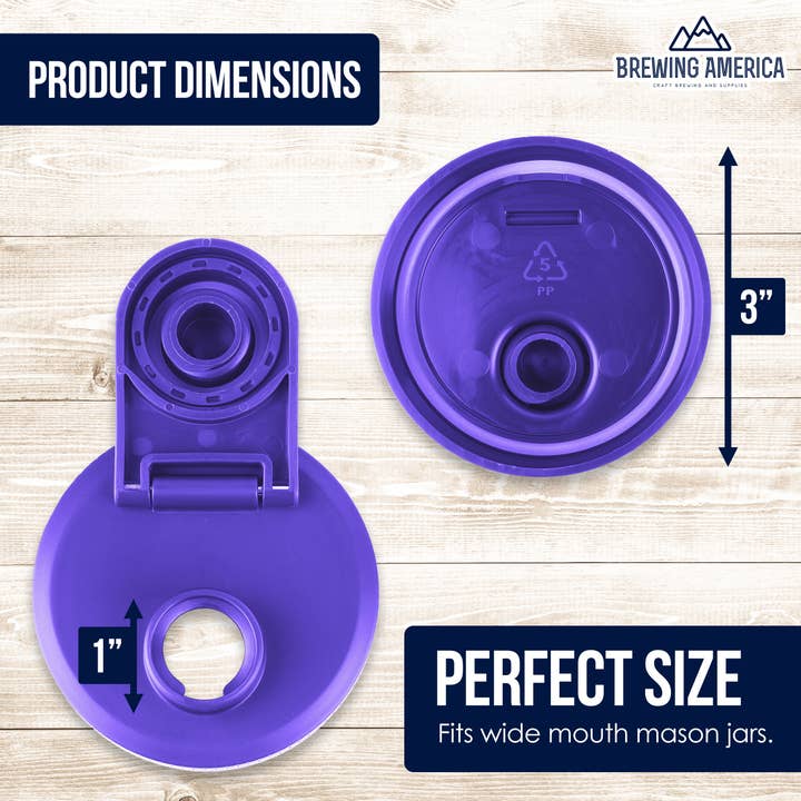 Brewing America - Wholesale Pitcher - Glass Mason Jar Pitcher with Pour Lid - Azure Standard Jar, 2 Quart (64 oz) Wide Mouth, Violet Purple 1-Pack3