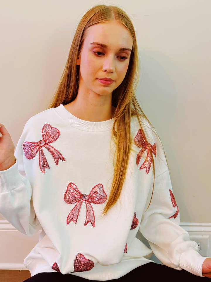 Ellison+Young - Wholesale Sweatshirt - Women's - Sparkly Bow Patch Sweatshirt4