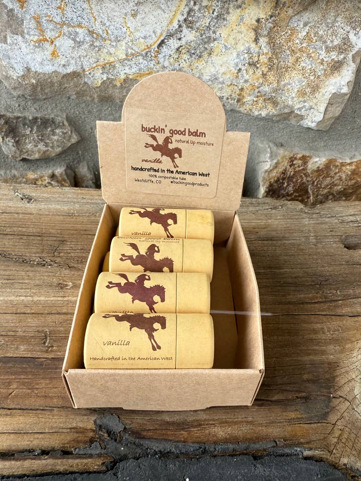 Lip Balm Vanilla (natural, plastic free) for wholesale by buckin’ good products