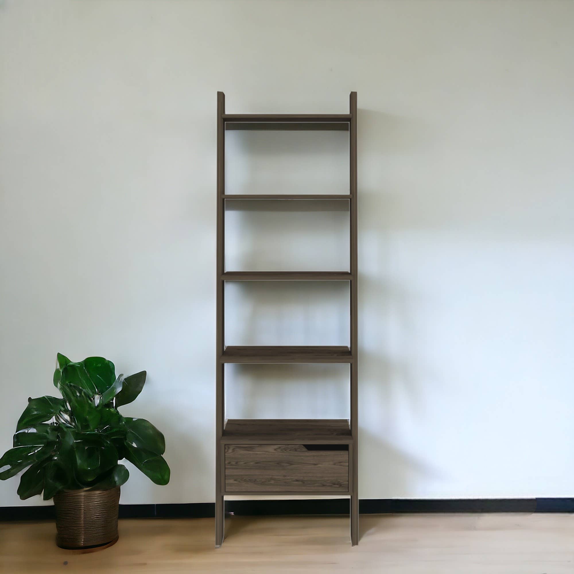 HomeRoots - Wholesale Bookcase - 70" Brown Five Tier Ladder Bookcase with A Drawer0