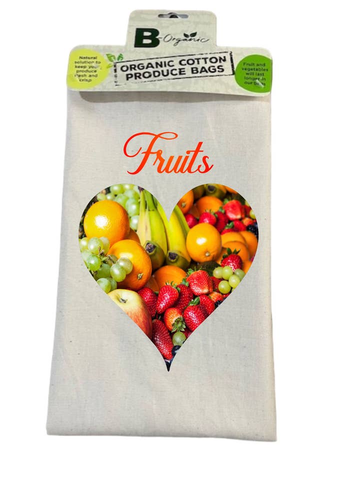 B- Organic - Fruits in Heart - Medium - 12" x 14" for wholesale by B-Organic