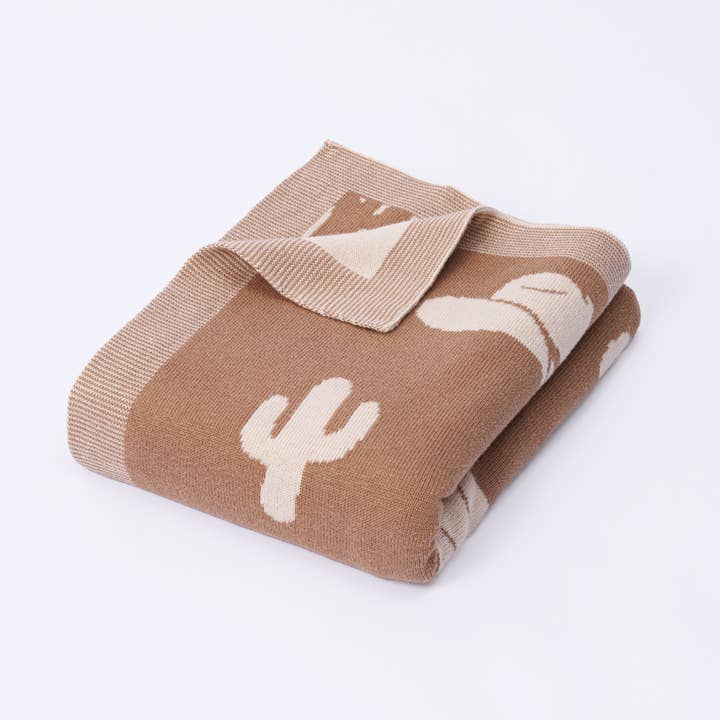 SwaddleAn - Wholesale Bedding Blanket - Kids & Baby - 100% Cotton Western Baby Blanket, Knitwear 2 Sides Cactus1