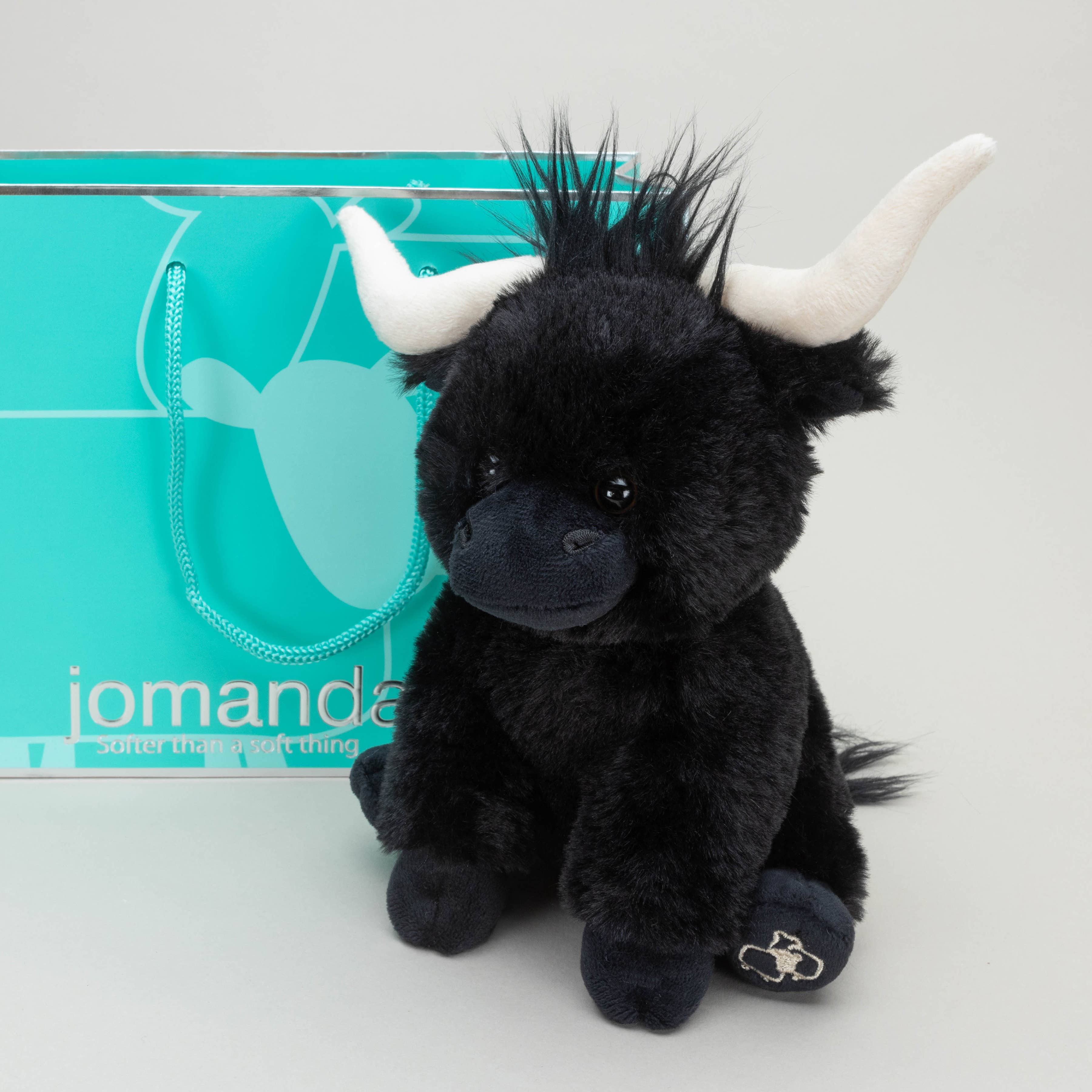 Jomanda Soft Toys & Accessories - Venta al por mayor Peluche - Niños y bebés - Juguete de peluche suave Vaca Highland negra con cuernos largos de 18 cm0