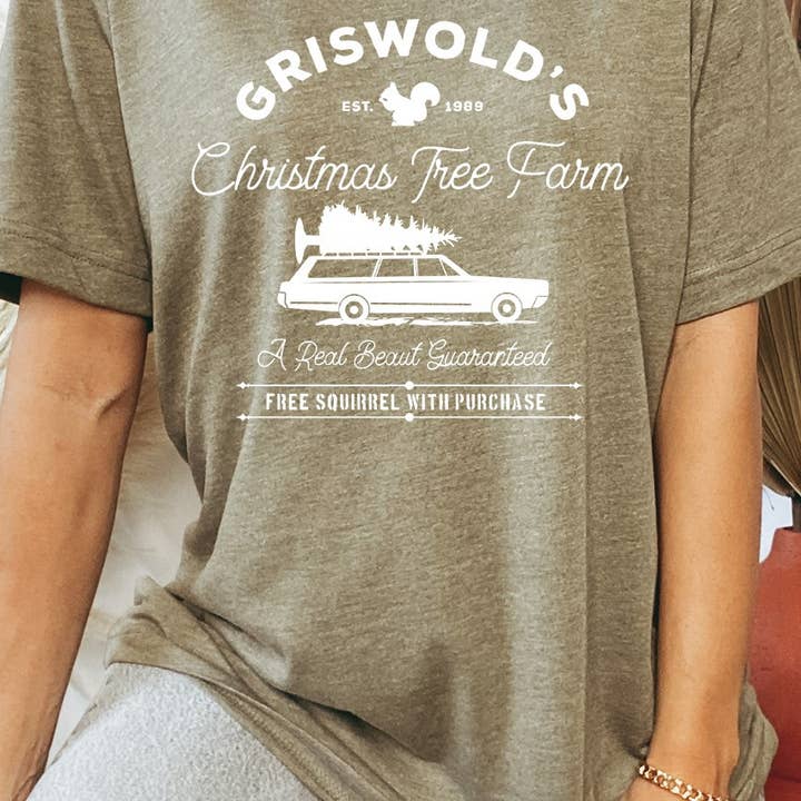 Griswolds Christmas Tree Farm Holiday Movie Graphic Tee for wholesale by Kissed Apparel