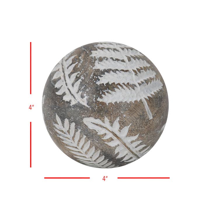 Foreside Home & Garden - Wholesale Decorative Tabletop Object - Wilder White Fern Carved Wood Deco Ball2