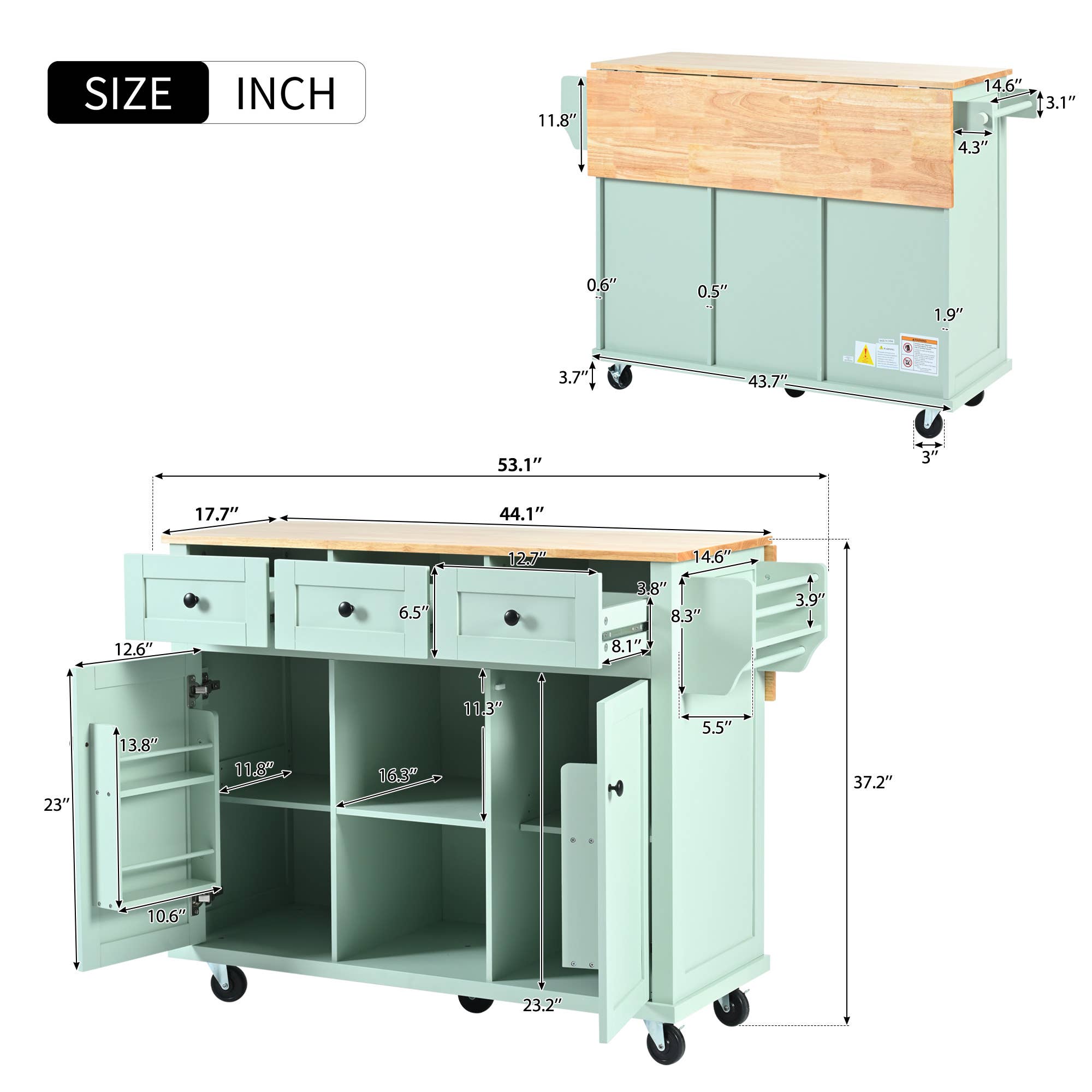 HOMYCASA DESIGN INC - Wholesale Kitchen Storage/Organizer - Mint Green Rolling Work Cart & Drop Leaf Adjustable Storage5