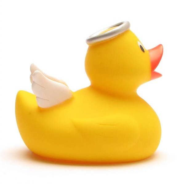 Duckshop - Wholesale Badspeelgoed - Baby - Rubberen badeend engel (geel) - badeendje1