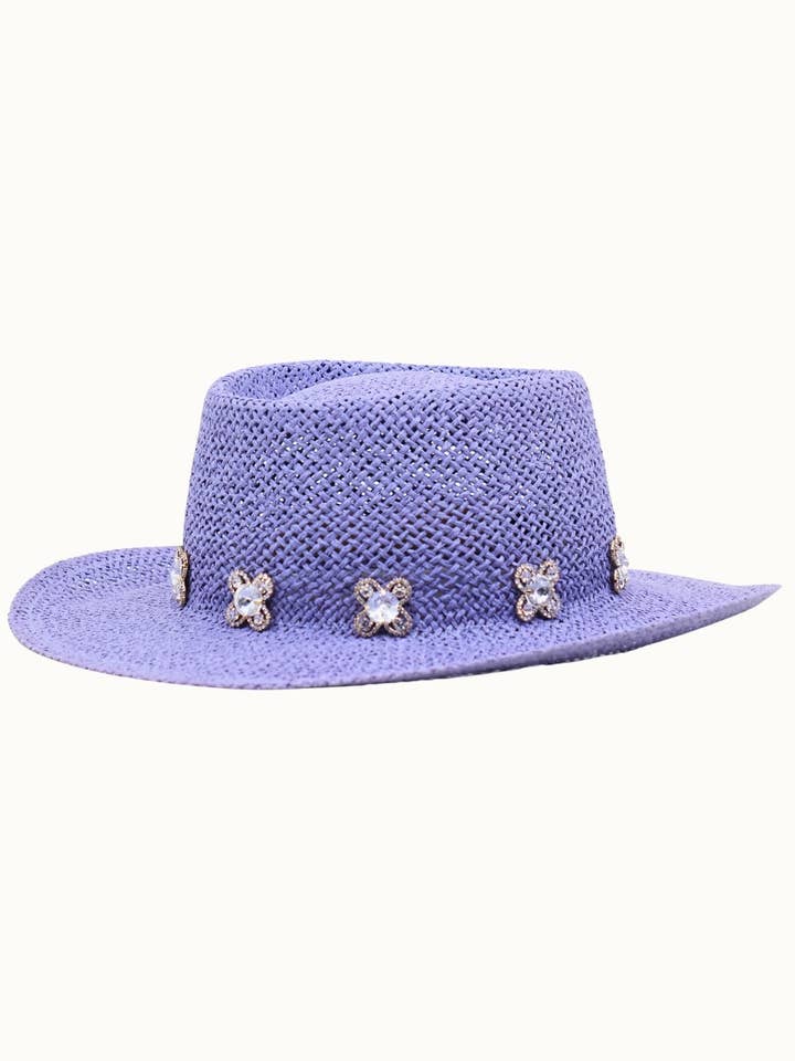 Seagrass Boater Gambler with Stone Floral Detail for wholesale by Olive & Pique