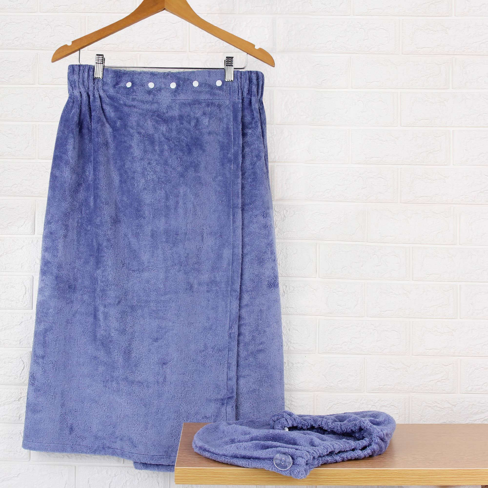 Everplush - Vendita all'ingrosso Asciugamani da bagno - Set di fascia da bagno extra peluche+turbante per capelli - blu pervinca1