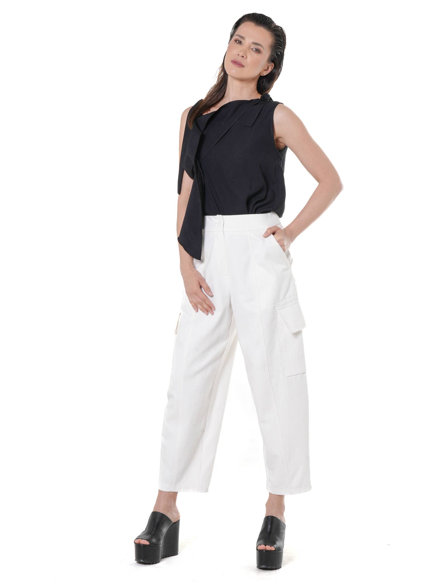 Metamorphoza - Wholesale Pants - Women's - Denim Cargo Pants In White 1