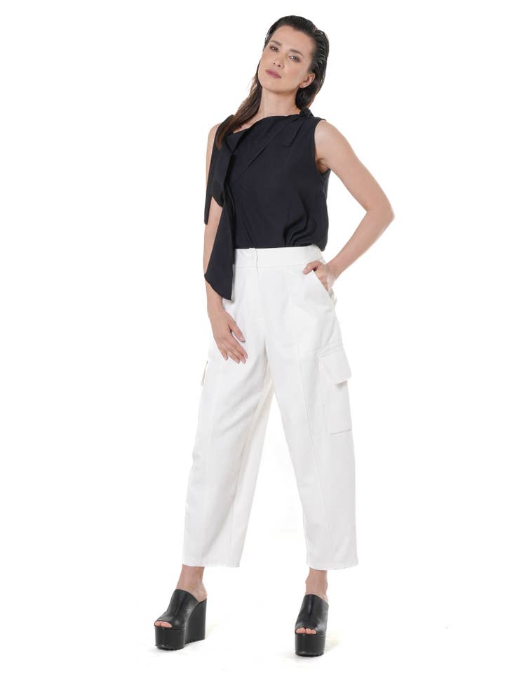 Metamorphoza - Wholesale Pants - Women's - Denim Cargo Pants In White 1