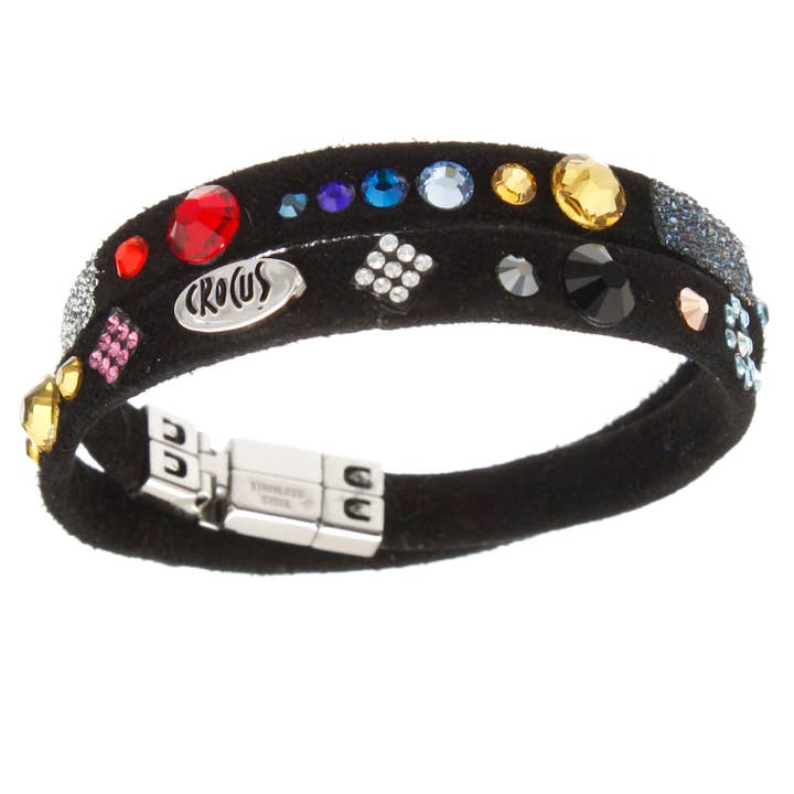 Læderarmbånd „Patchwork“ dobbelt sort/multi for engroshandel hos Crocus