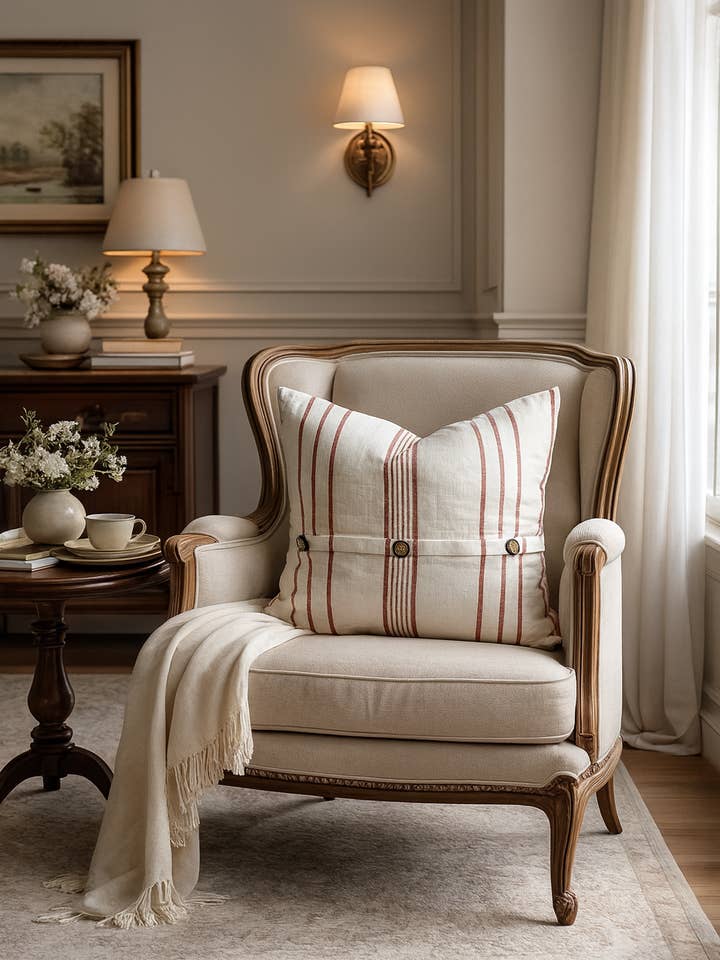 Funda de cojín de lino puro francés - Raya óxido para venta al por mayor de Mama and Tochter