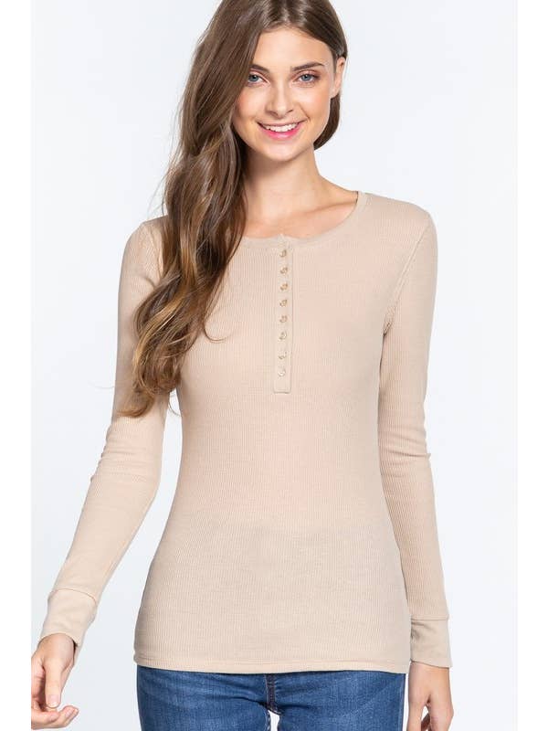 Vanilla Monkey - Wholesale Knit Top - Women's - Long Sleeve Henley Thermal Knit Top14