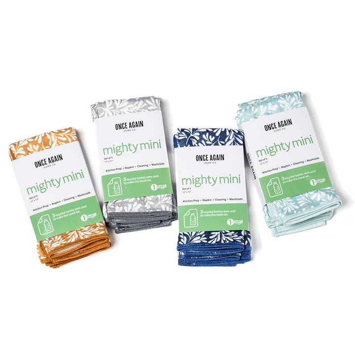 Once Again Home Co. - Wholesale Tea Towel - Mighty Mini Towel (Set of 3) - Herbage in Turquoise