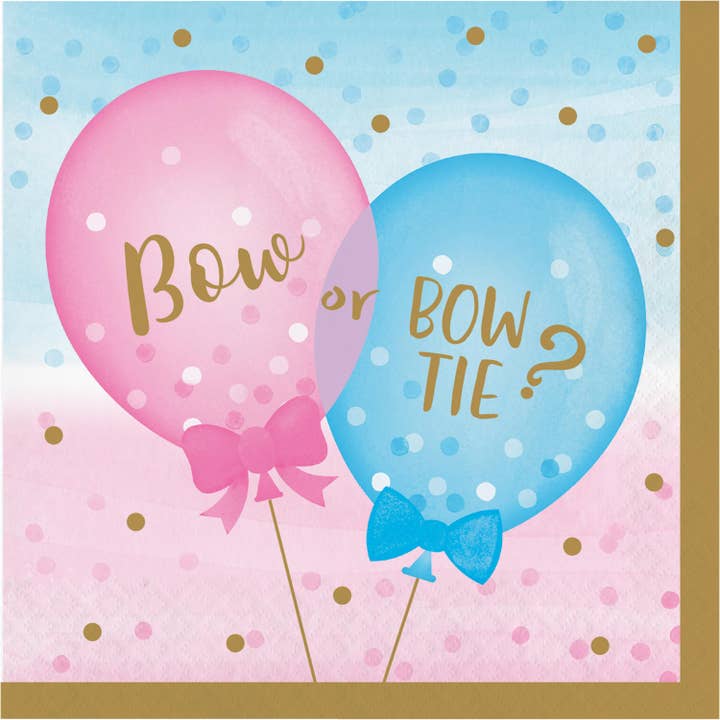 KT Supply - Wholesale Disposable napkin - GenderRevealBalloons BoworBow Tie Luncheon Napkins,CaseOf192