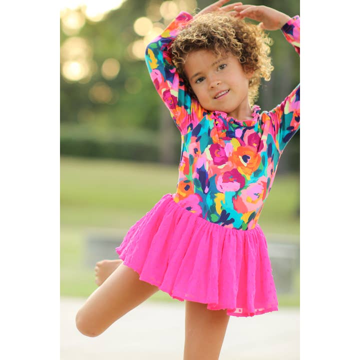 Farrah Clipdot Leotard - Garden Strokes for wholesale by Cheeky Plum