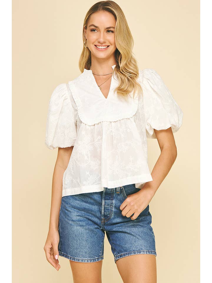 PINCH - Wholesale Blouse - Women's - EYELET BALLOON SLEEVE BLOUSE TOP