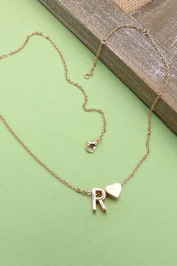 JOSSLYN by wall to wall - Wholesale Pendant/Charm Necklace - BRASS MONOGRAM INITIAL HEART CHARM NECKLACE | 80N15010