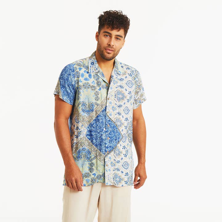 Blue Patterned Comfortable Fit Men's Shirt for wholesale by Los Banditos
