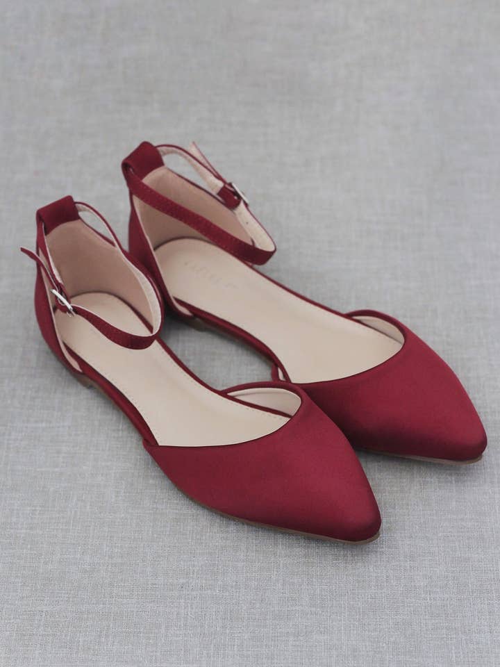Kailee P. - Wholesale Flats - Women's - Satin Pointy Toe Flats with Ankle Strap8