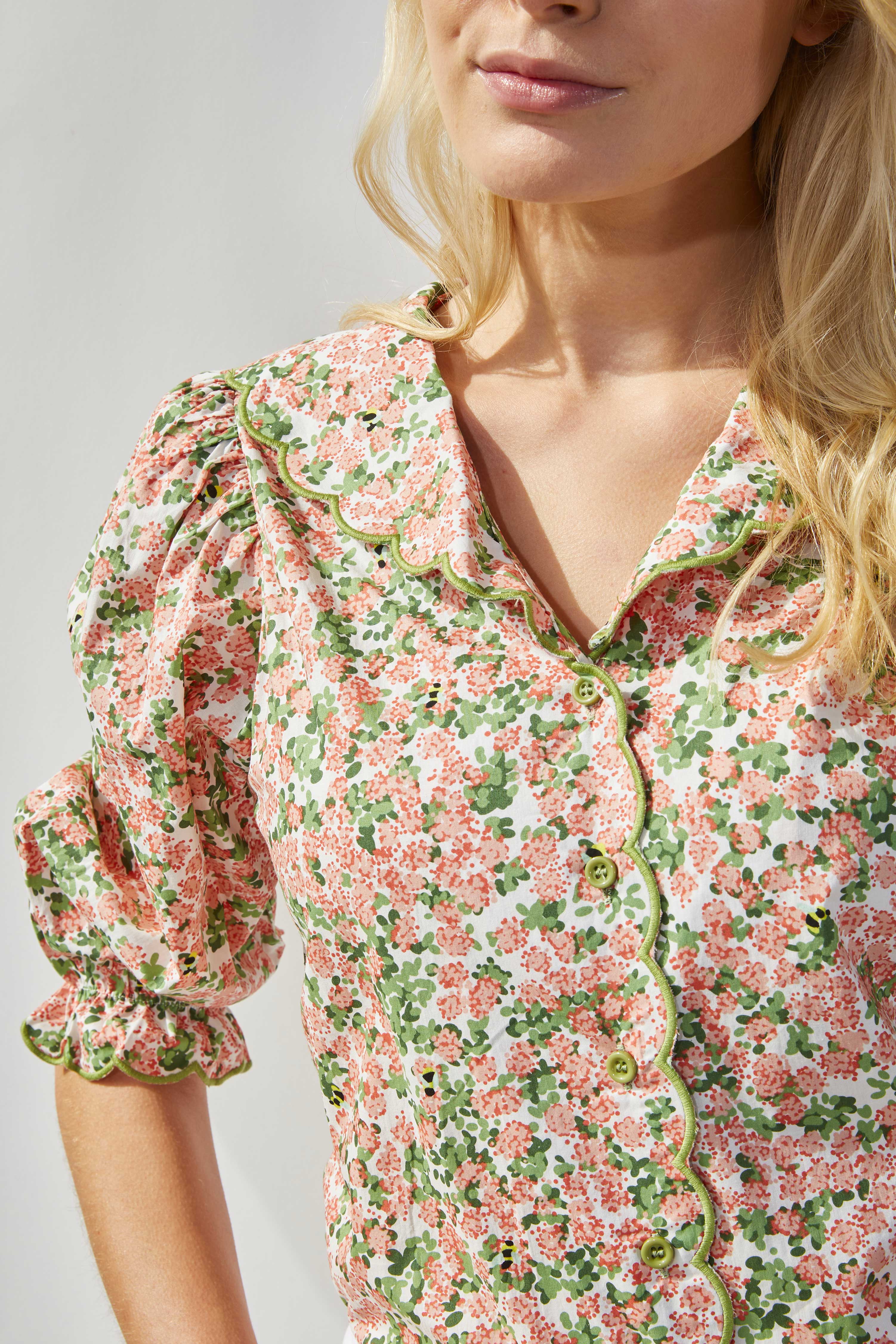 ELLI WHITE - Wholesale Blouse - Women's - 3/4 Sleeve Floral Printed Cotton Blouse1