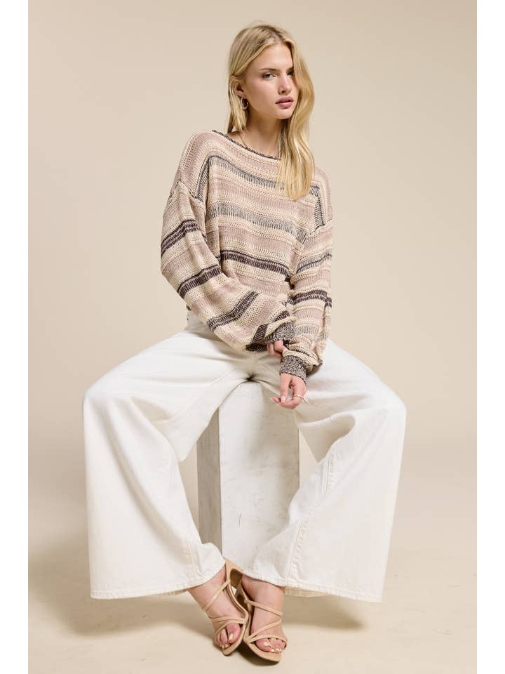 Mimosa - Wholesale Knit Sweater - Women's - Contrast Stripe Lightweight Knit Sweater9