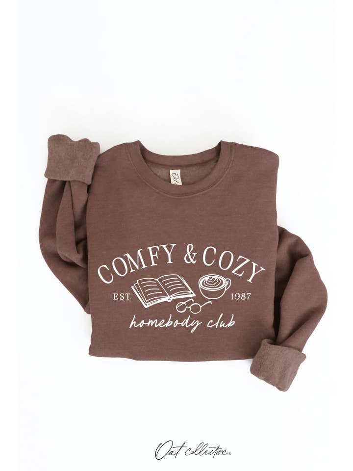 OAT COLLECTIVE - Wholesale Graphic Sweatshirt - Women's - COMFY AND COZY HOMEBODY CLUB Graphic Sweatshirt