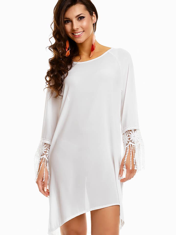 Tunic blouse mini dress with lace white for wholesale by Luxe Dealz - A Piece of Fashion History - Boutique