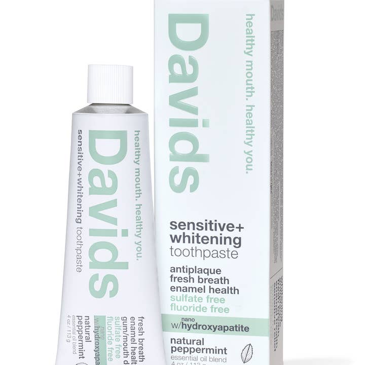 Davids Natural Toothpaste - Wholesale Toothpaste - Davids sensitive+whitening nano-hydroxyapatite premium toothpaste / peppermint / 4 oz3