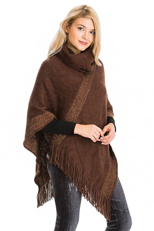 Cap Zone – wholesale Poncho – Women's – Tinsel Cowl Neck Fringed Poncho11