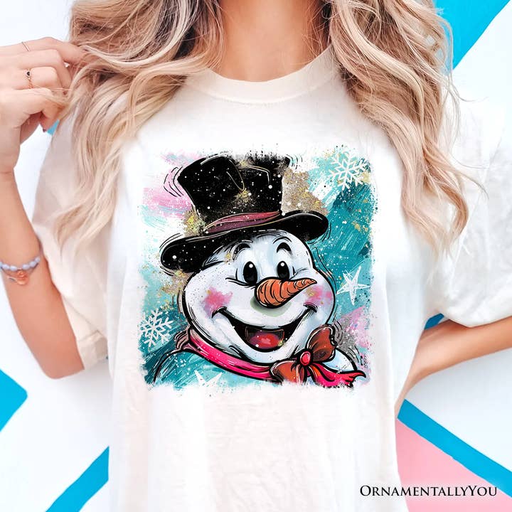 Brushstroke Schattige Sneeuwpop T-Shirt, Preppy Vrolijk Kerstfeest voor wholesale door OrnamentallyYou