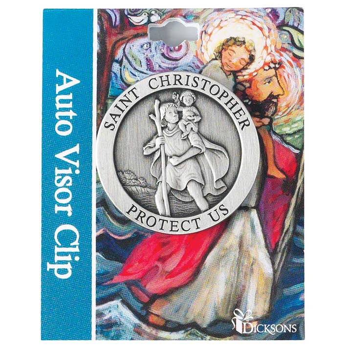 Dicksons - Wholesale Car Decorative Charm - Unisex - VISOR CLIP-ST. CHRISTOPHER METAL PEWTER