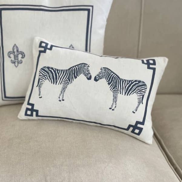 Animals/Birds/Fish/ Two Zebras Linen Pillow for wholesale by Ox Bow Decor
