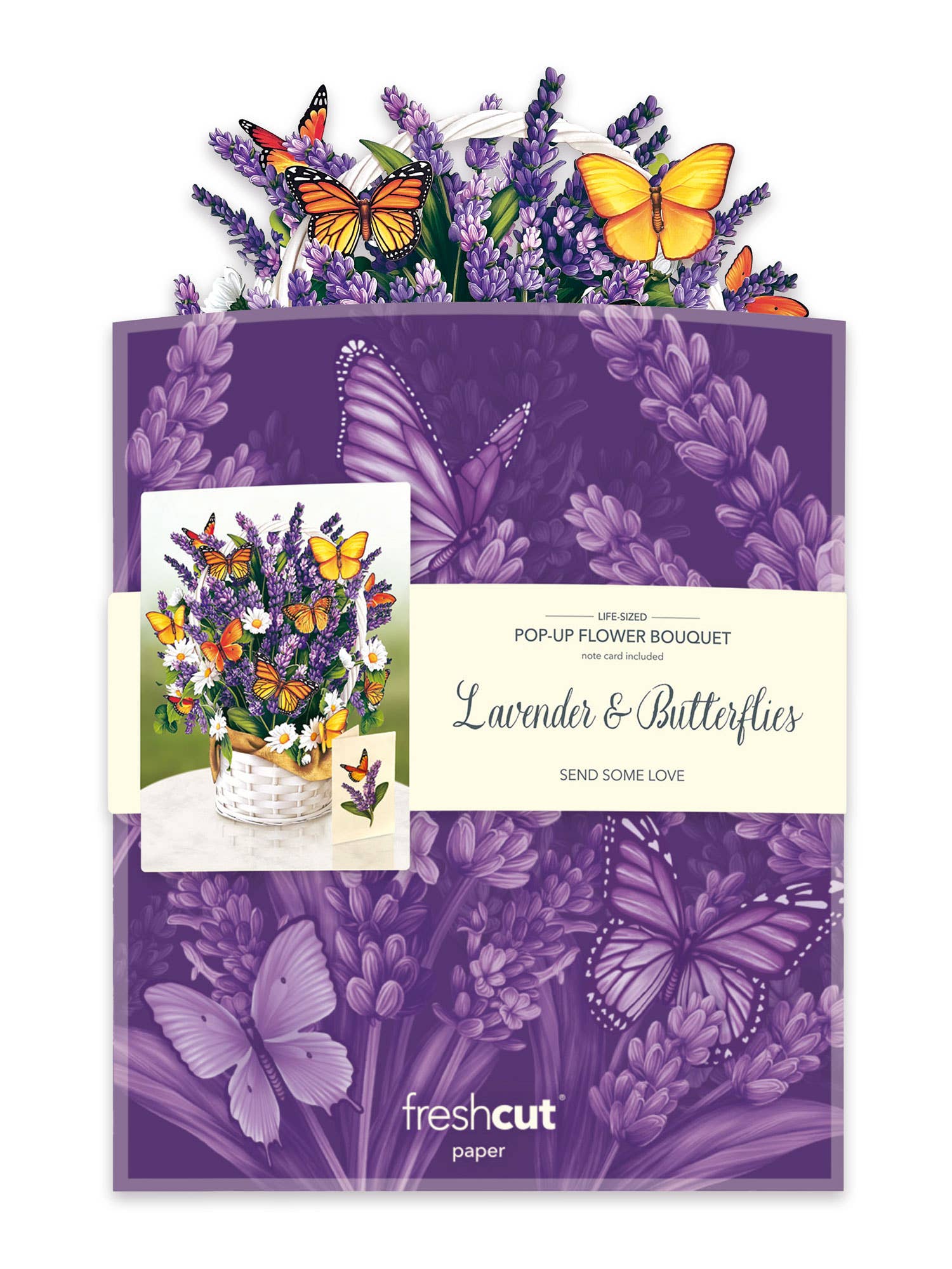 FreshCut Paper LLC - Wholesale Everyday Greeting Card - Lavender & Butterflies (8 Pop-up Greeting Cards)4