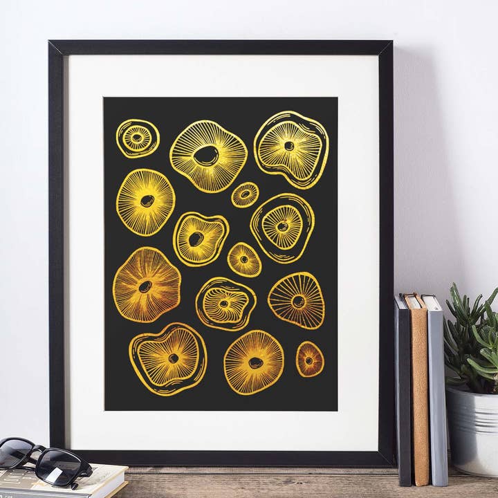 Gold Foil Mushroom Print for wholesale by Ren Butler Design