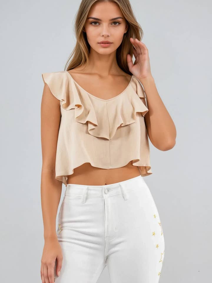 BLUSA DE LINHO CORTADO COM BABADOS 1459TIA por atacado de WISTERIA LANE