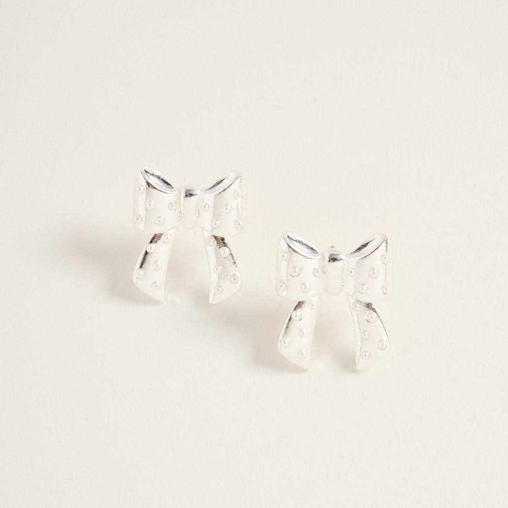Designature New York - Wholesale Stud/Post Earrings - Christmas Solid Bow with Pearl Post Earrings5