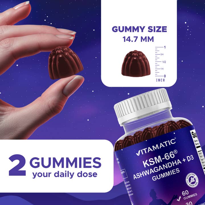 Vitamatic - Wholesale Oral Supplement/Vitamin - Vitamatic KSM-66® Ashwagandha + D3 Gummies - 60 Gummies2