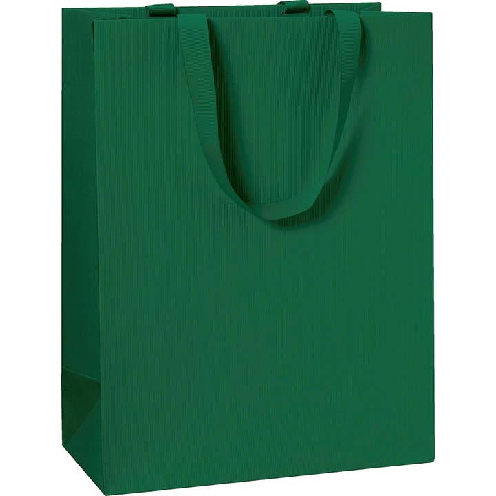 Dark Green Gift Bag - Embossed - Ribbon Handle for wholesale by Giftwrap UK