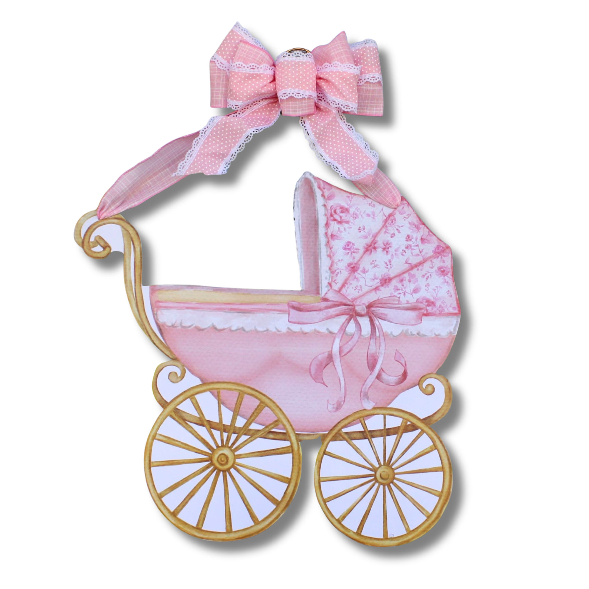 Front Porch Elegance - Wholesale Door Hanger - Pink Baby Carriage Door Hanger7