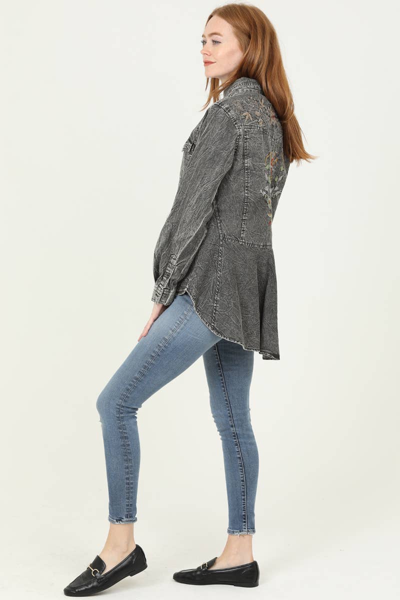 Nostalgia - Wholesale Button Down Shirt - Women's - N2N75-EMB DENIM BUTTON UP SHIRT WITH EMBROIDERED BACK DETAIL4