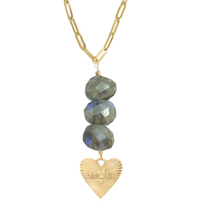 3 Colors - Faceted Gemstone Amore Heart Necklace for wholesale by Mint + Sky